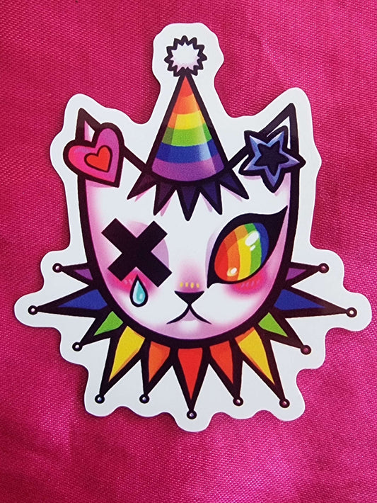 Rainbow Clown Cat Vinyl Sticker